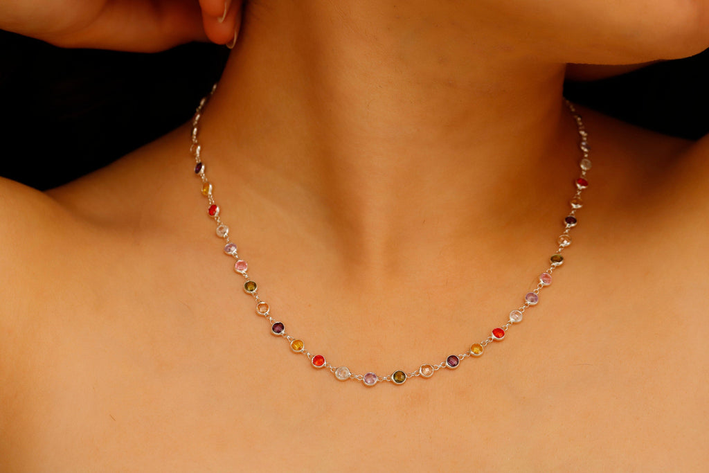 Gemstone Baguette Necklace - Multicolor Charm Jewelry