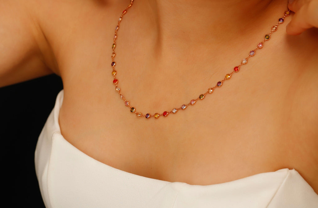 Gemstone Baguette Necklace - Multicolor Charm Jewelry