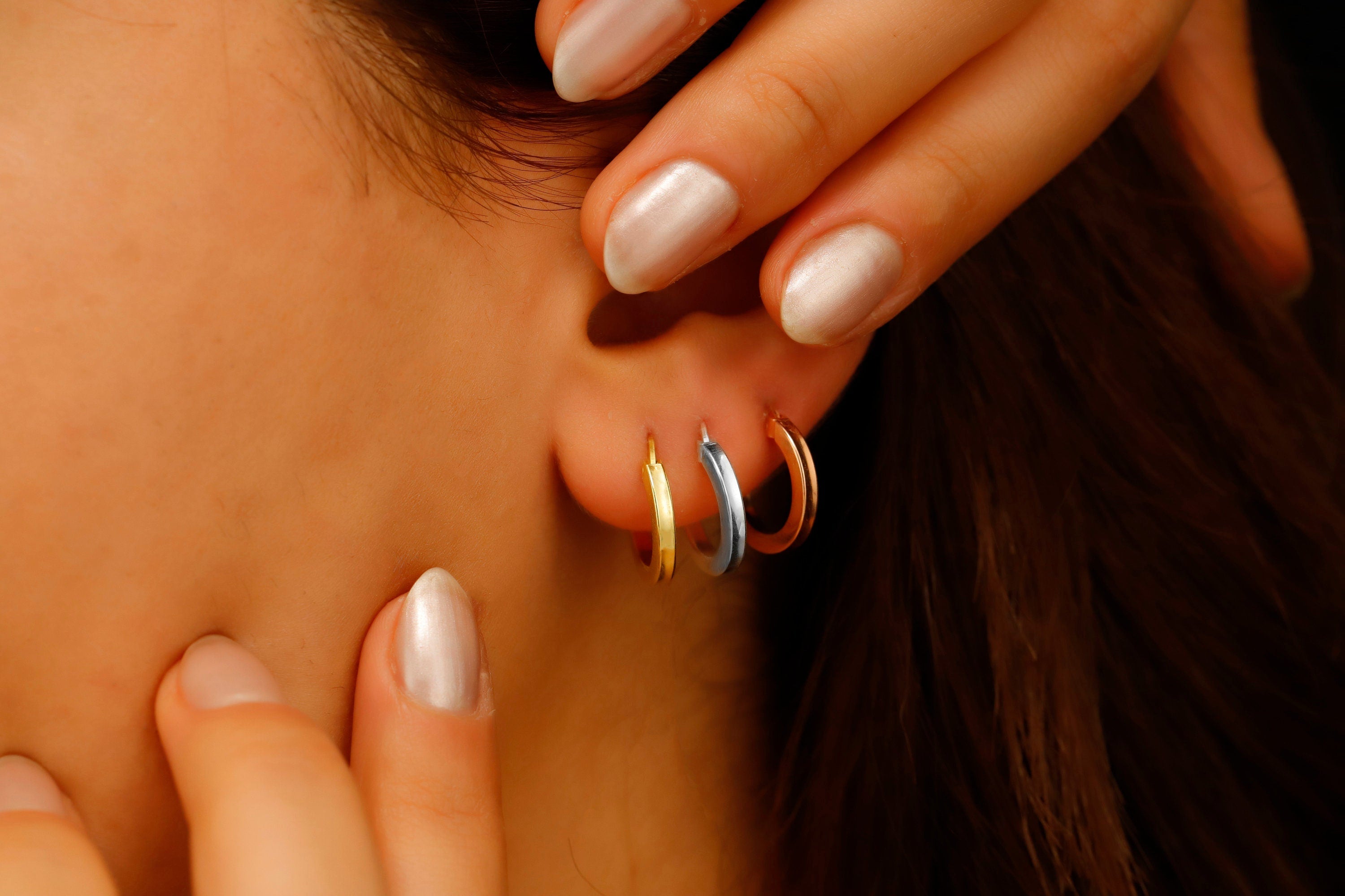 Dazzling Gold Huggie Hoops - Sterling Silver Multi-Hole Design, Perfect Stacked Sleeper Earrings for Effortless Style