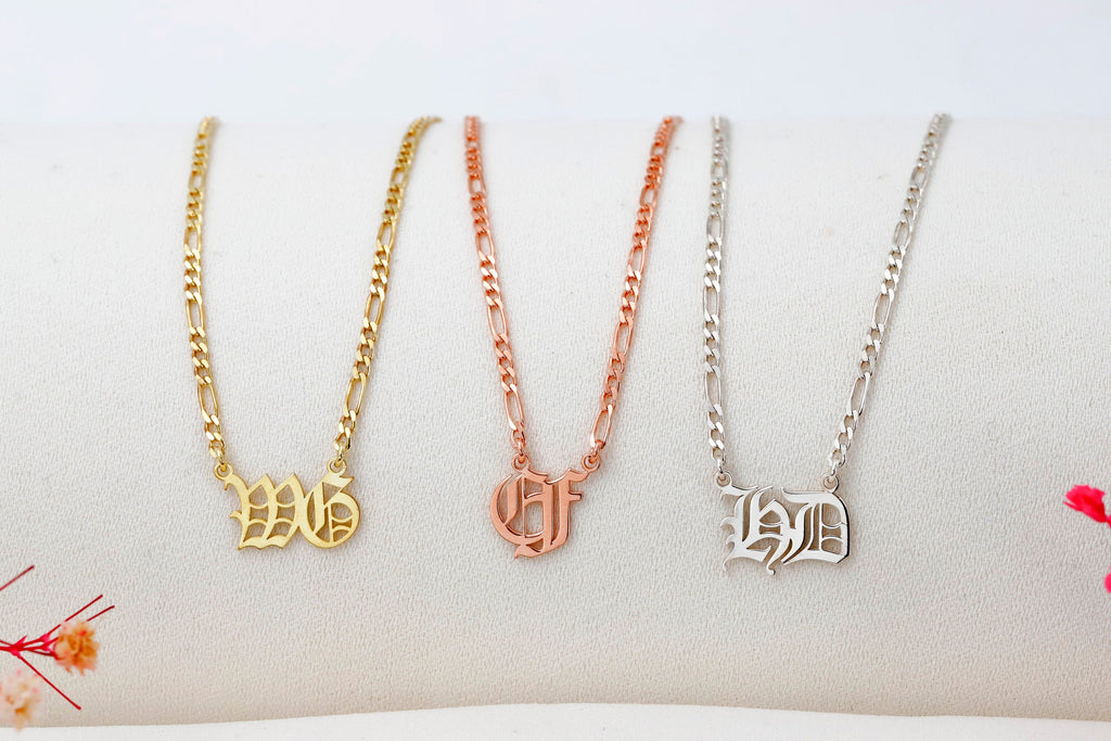 Elegant Initial Necklace with Figaro Chain - Personalize Your Style