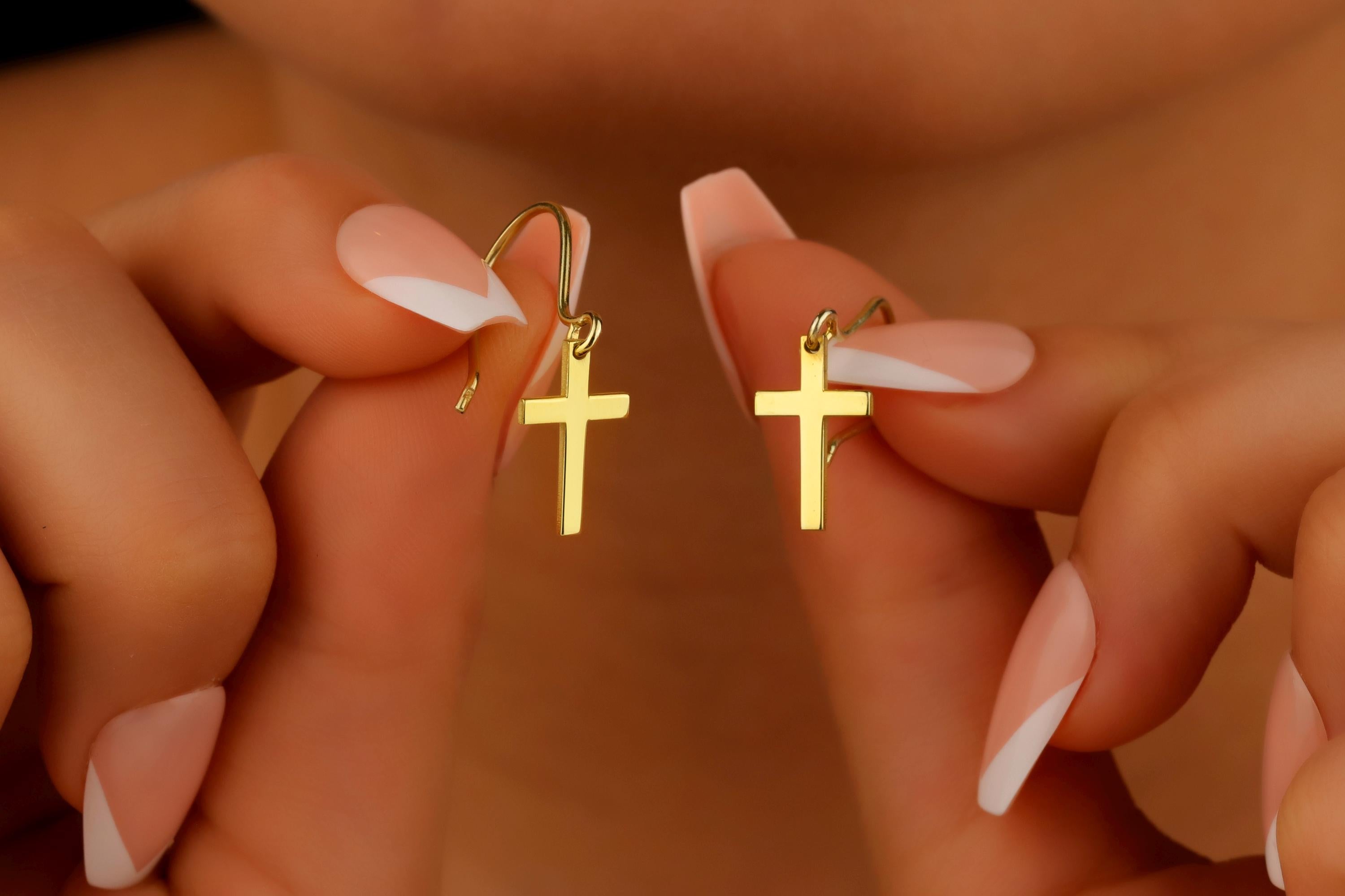 Shimmering 14k Gold Cross Earrings - Dazzling Faith-Inspired Elegance