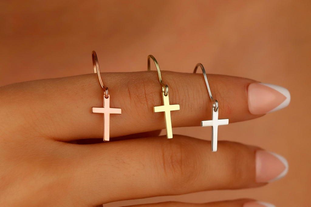 Shimmering 14k Gold Cross Earrings - Dazzling Faith-Inspired Elegance