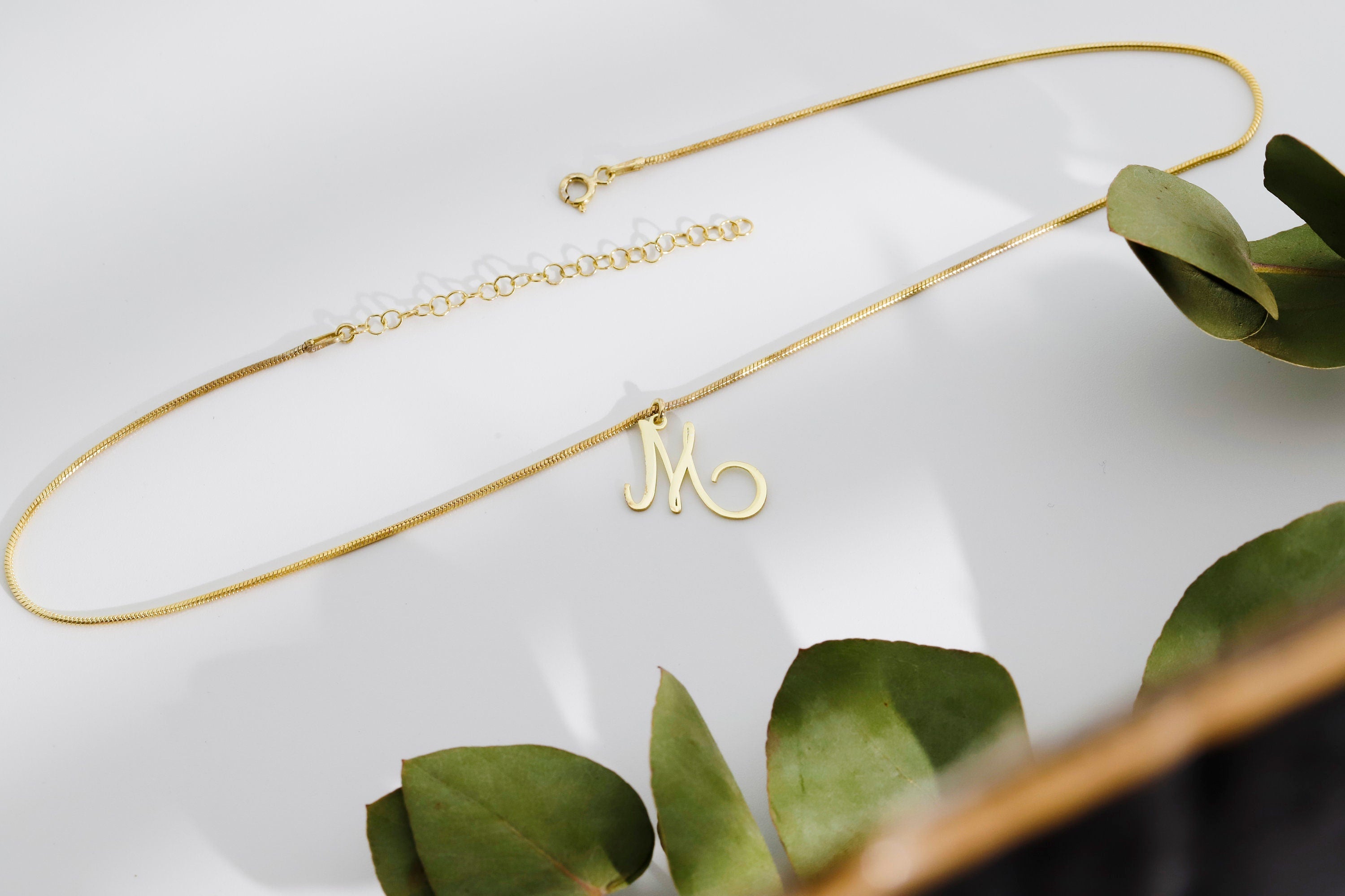 Gleam Letter Necklace - Dazzling Charm with Elegant Snake Chain