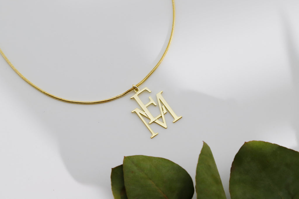 Personalized Interlocking Initials Necklace - Custom 14K Gold Double Letters