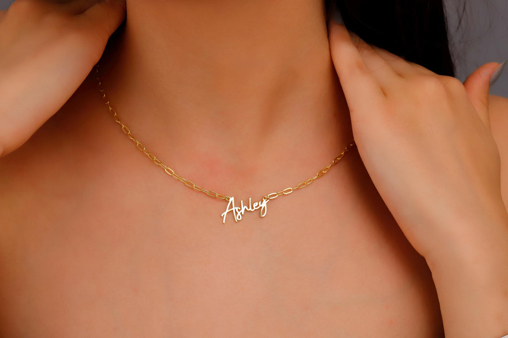 Sparkling Gold & Silver Name Necklace - Personalized Dainty Layered Design with Link Chain