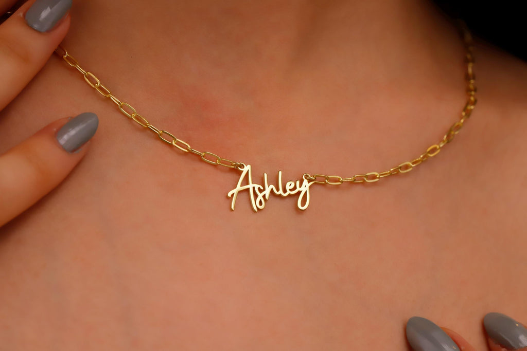 Sparkling Gold & Silver Name Necklace - Personalized Dainty Layered Design with Link Chain
