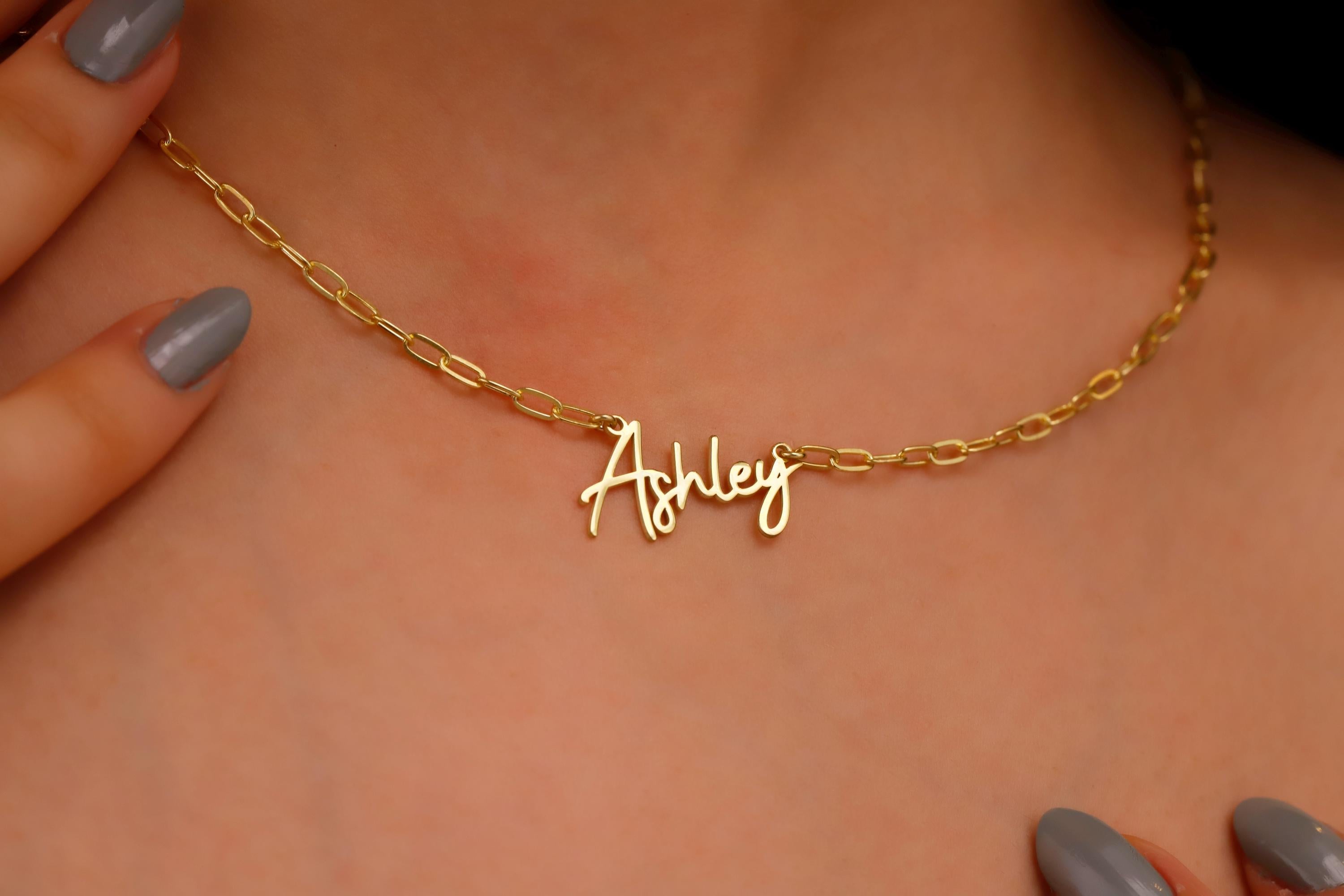 Sparkling Gold & Silver Name Necklace - Personalized Dainty Layered Design with Link Chain