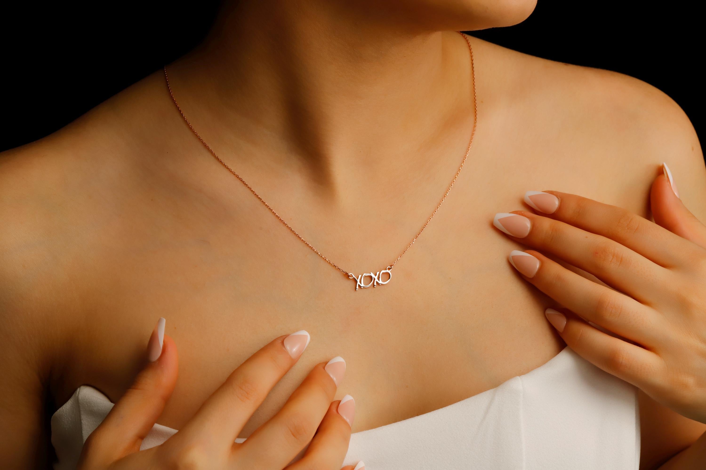 Dainty XOXO Gold Hugging Pendant Necklace | Silver Kisses Jewelry for Her | Perfect Gift for Girls