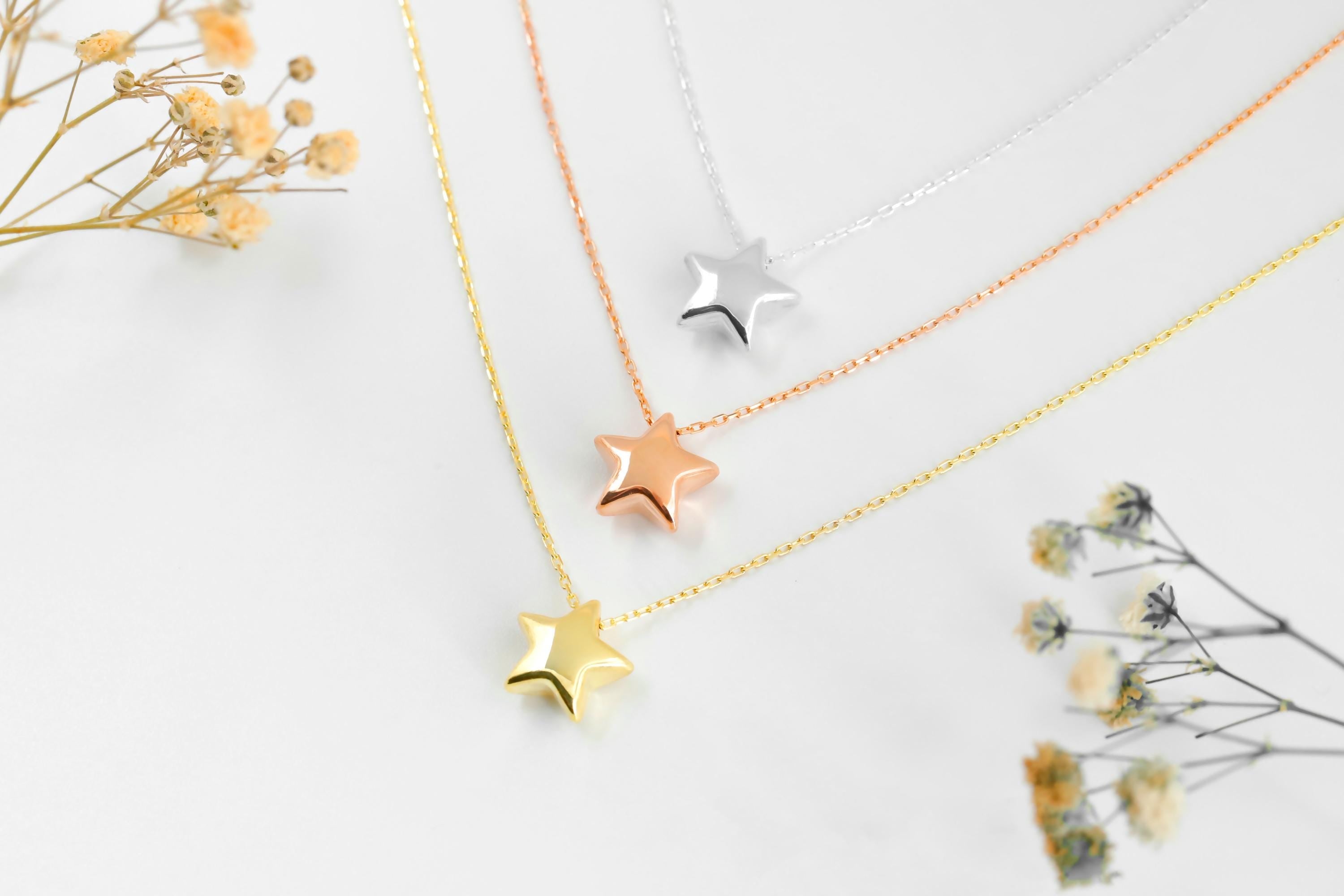 Gold Filled Star Necklace with Sterling Silver Puffy Charm - Dazzle in 3D Elegance