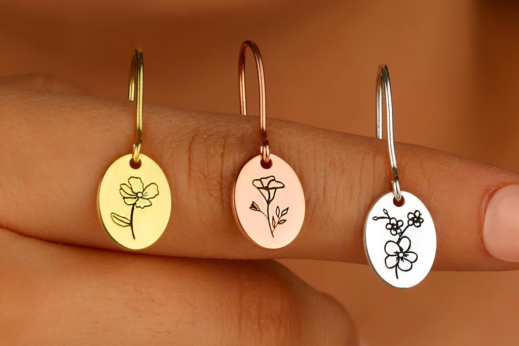 Birth Flower Dangle Earrings - Dainty Gold and Silver for Minimalist Elegance