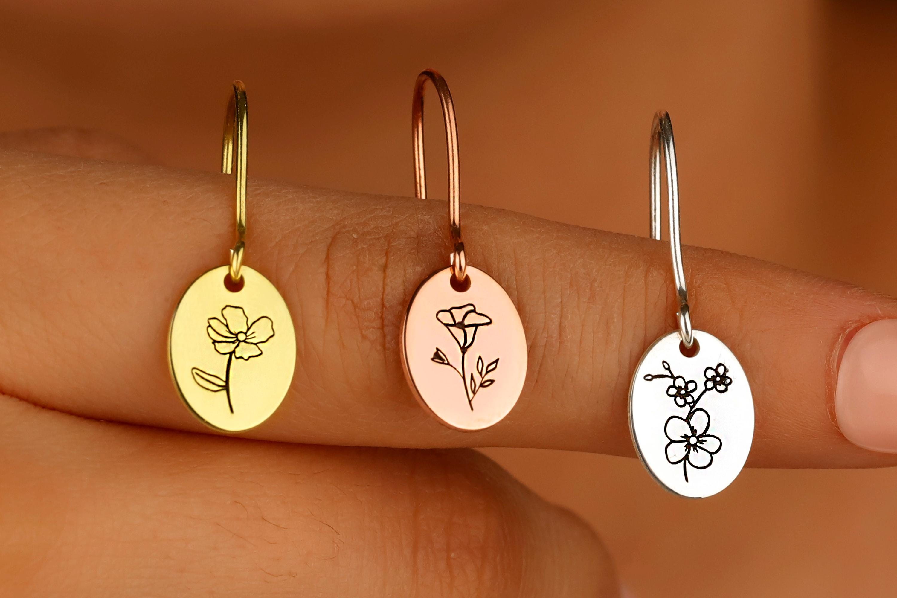 Birth Flower Dangle Earrings - Dainty Gold and Silver for Minimalist Elegance