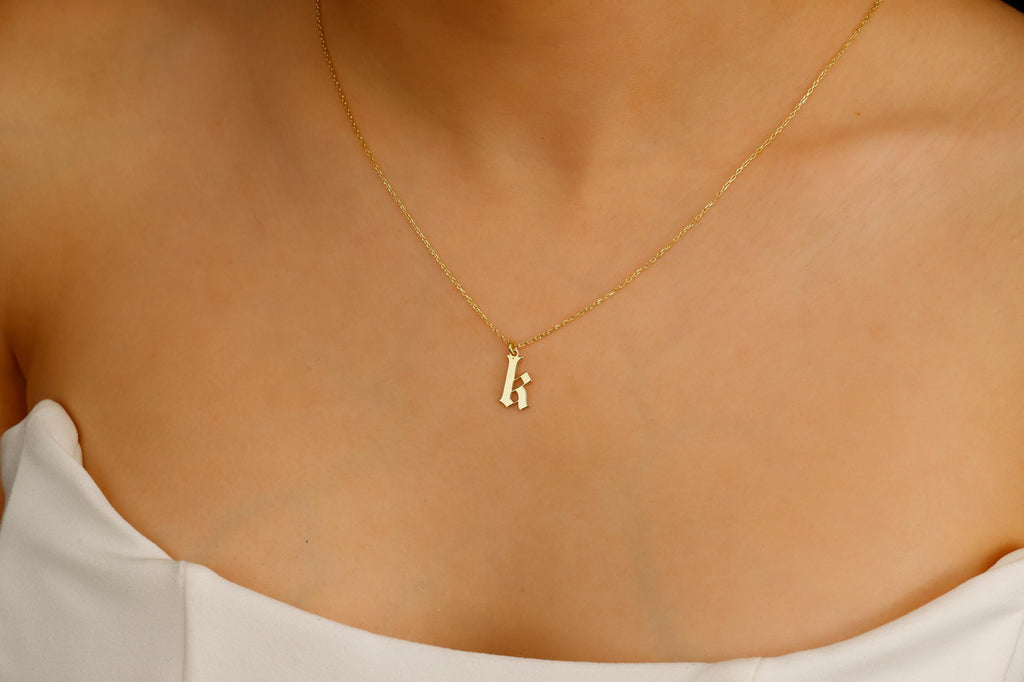Elegant Initial Necklace - 925 Sterling Silver Old English Gothic Style