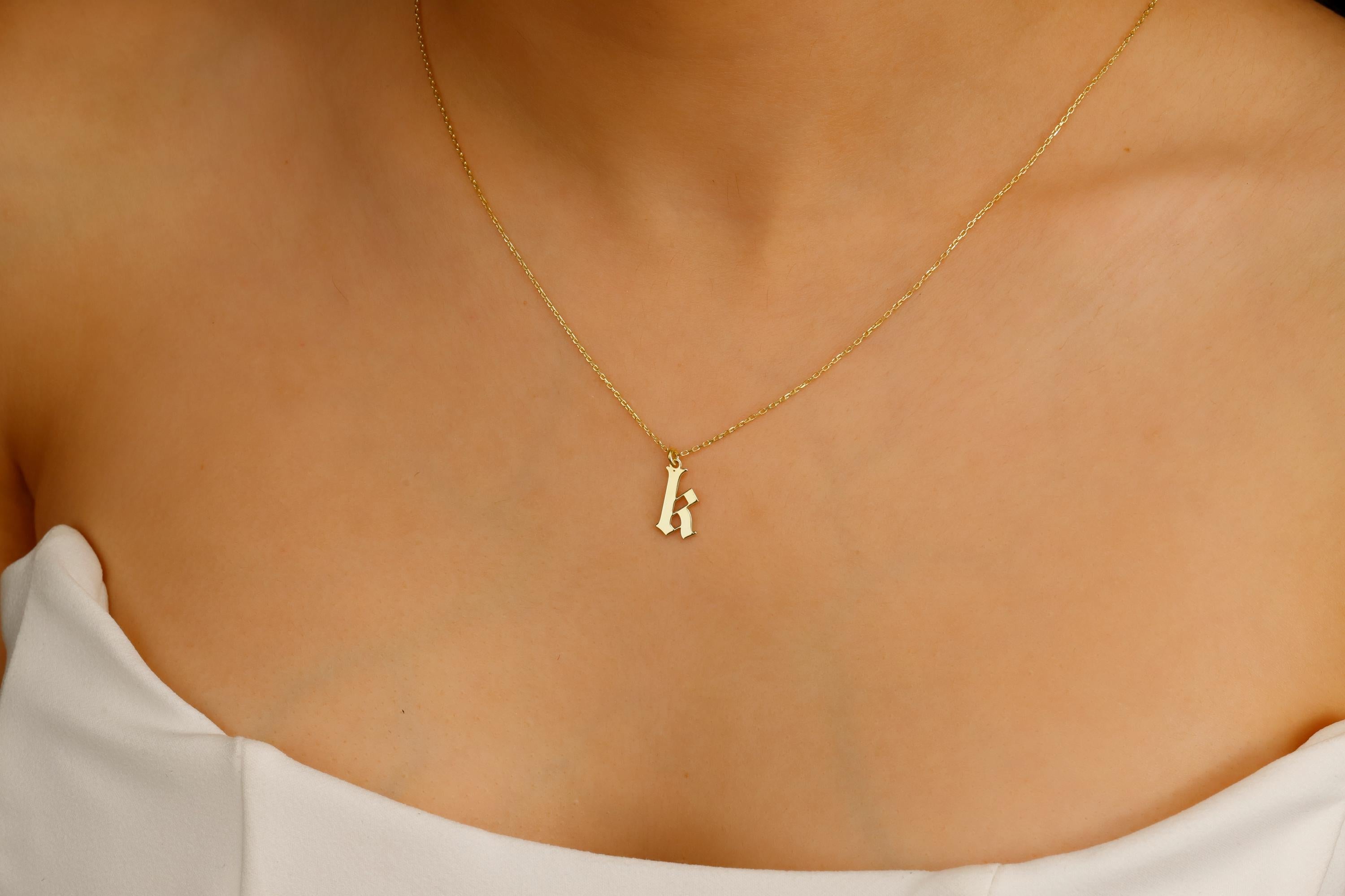 Elegant Initial Necklace - 925 Sterling Silver Old English Gothic Style