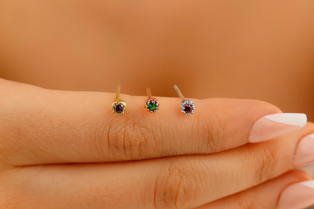 Birthstone Stud Earrings by SilverGoldandRose