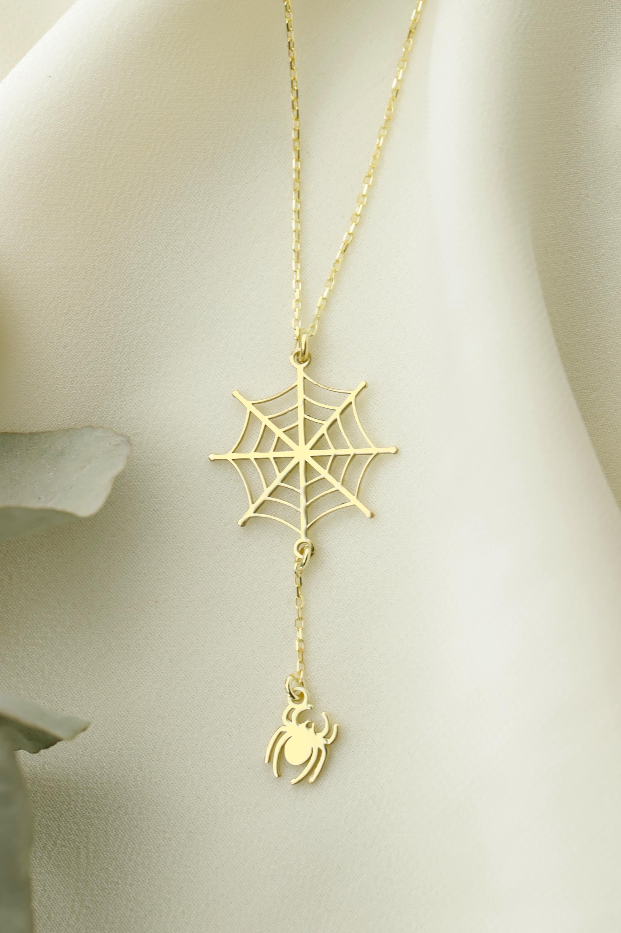 Spooktacular Charm: Halloween Spider Web Necklace with Dazzling Crystal Accents