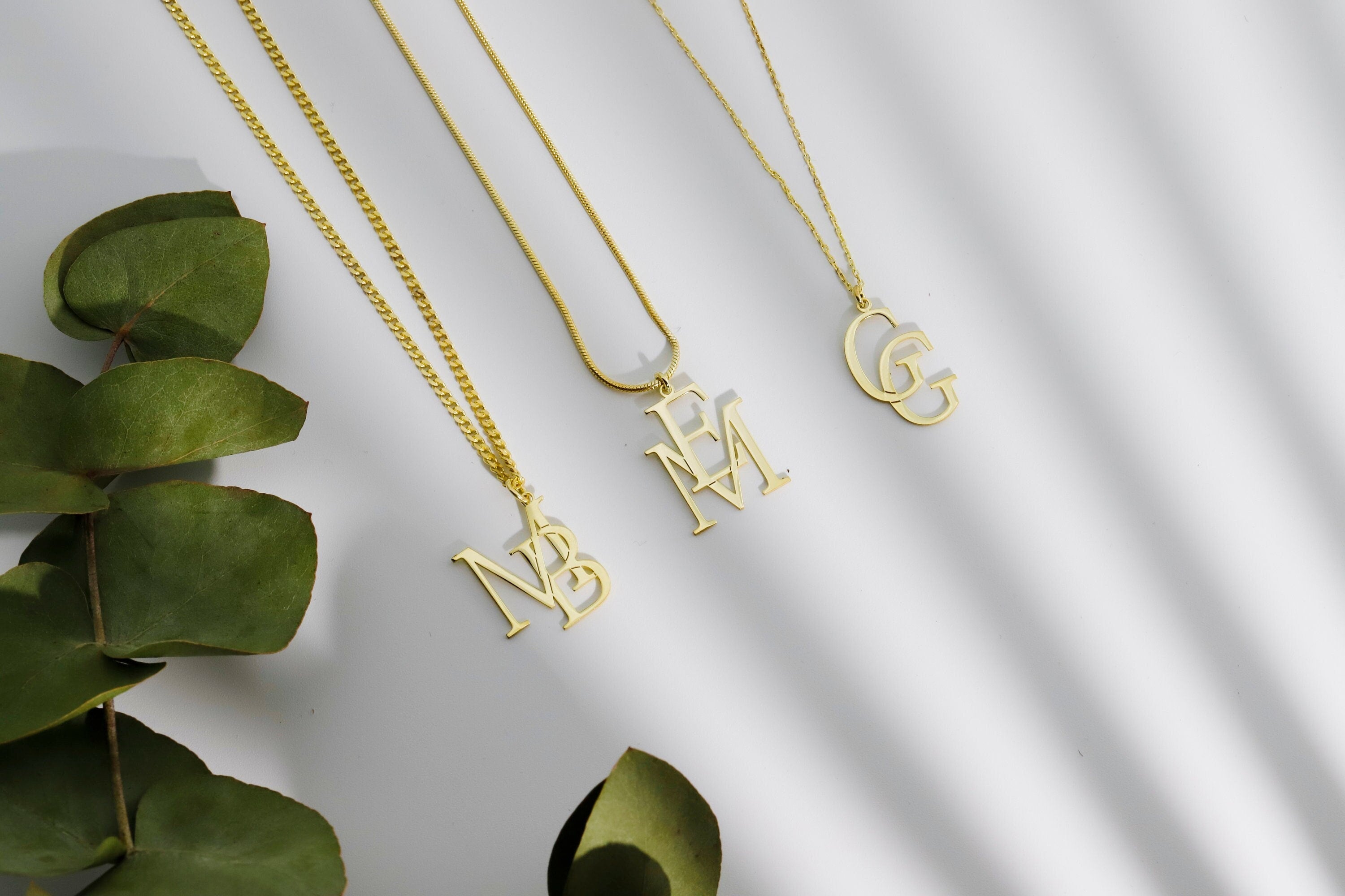Personalized Interlocking Initials Necklace - Custom 14K Gold Double Letters