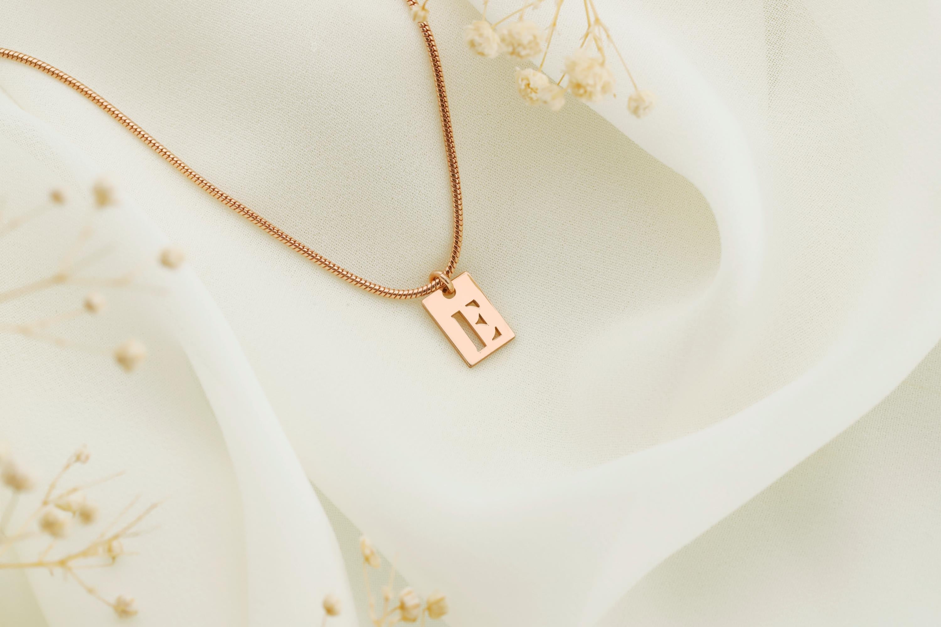 Minimalist Bar Initial Necklace - Tiny Charm with Snake Chain & Cut Out Tag - Personalized Letter Jewelry Gift