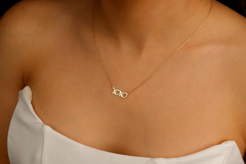 Dainty XOXO Gold Hugging Pendant Necklace | Silver Kisses Jewelry for Her | Perfect Gift for Girls