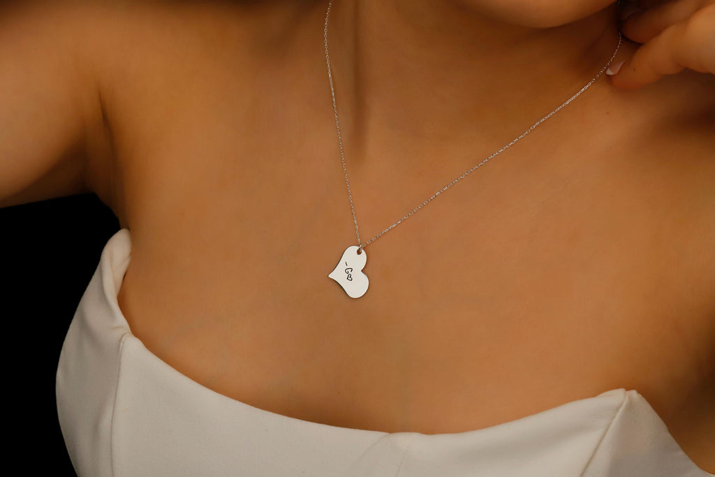 Personalized  Heartfelt Handwriting Engraved Pendant Necklace in 925 Sterling Silver