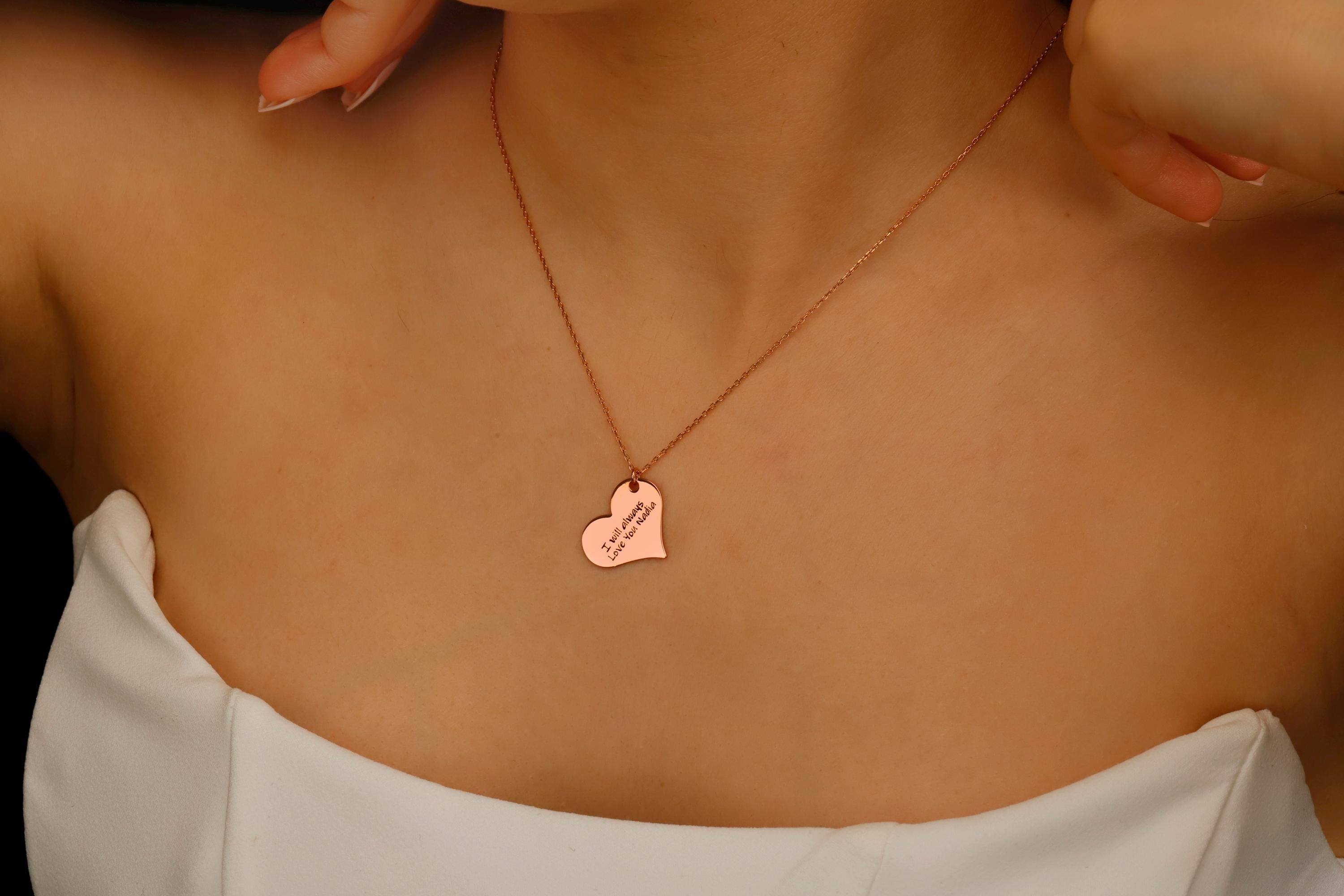 Personalized  Heartfelt Handwriting Engraved Pendant Necklace in 925 Sterling Silver