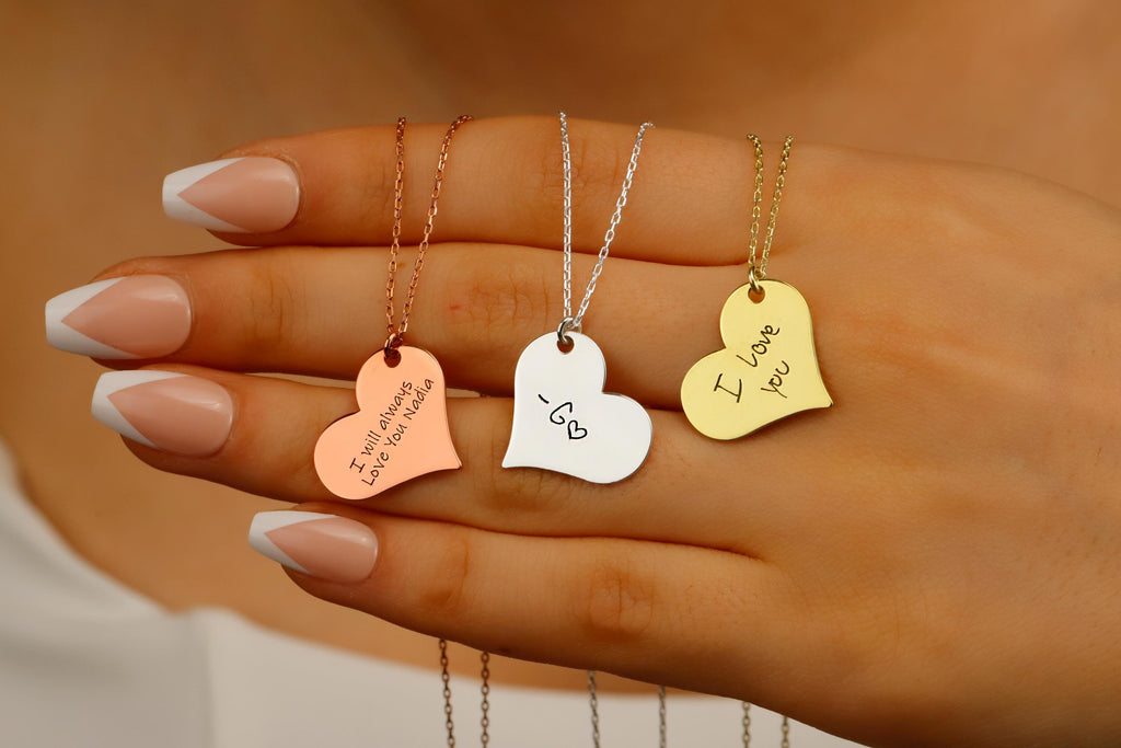 Personalized  Heartfelt Handwriting Engraved Pendant Necklace in 925 Sterling Silver