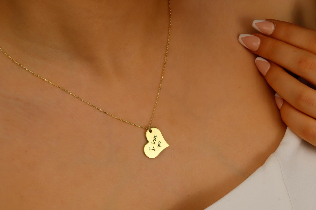 Personalized  Heartfelt Handwriting Engraved Pendant Necklace in 925 Sterling Silver
