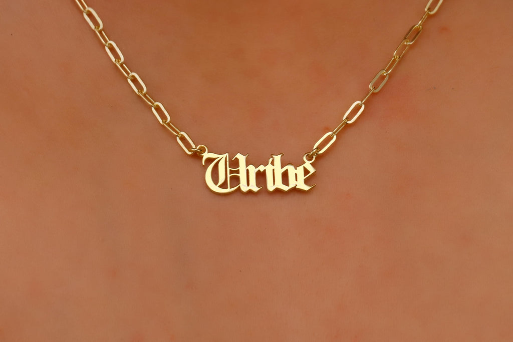 Dainty Old English Name Necklace with Link Chain - Personalized Silver or Gold Jewelry