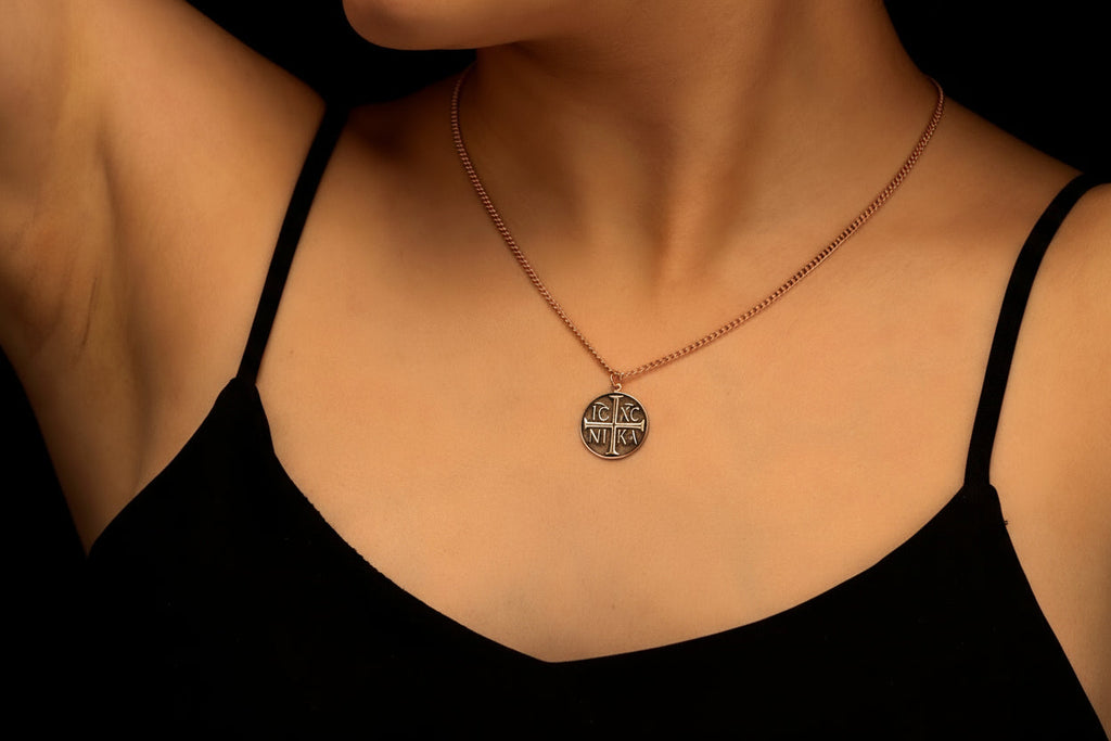 Eastern Orthodox Cross Necklace | Engraved Disc with IC XC NIKA Charm