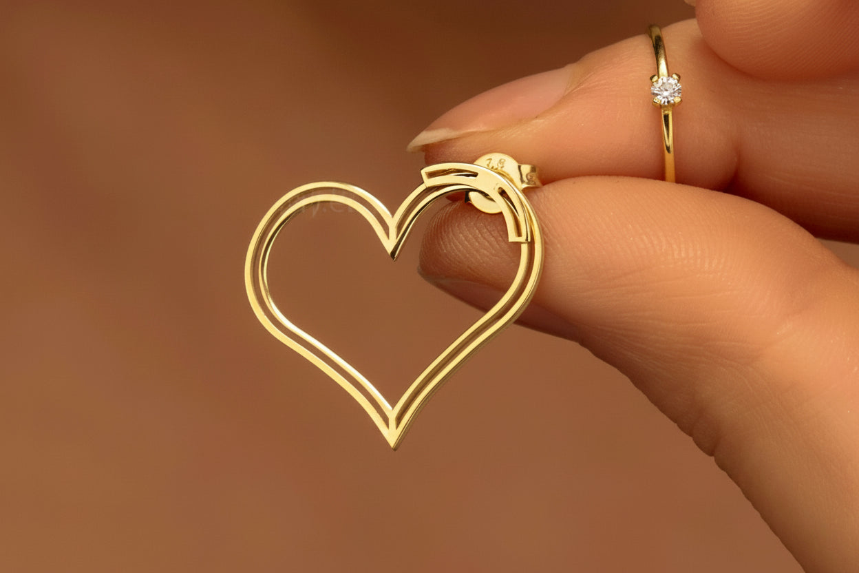 Heart Ear Jackets in 14K Gold | Modern Minimalist Design | Perfect Love Gift for Her