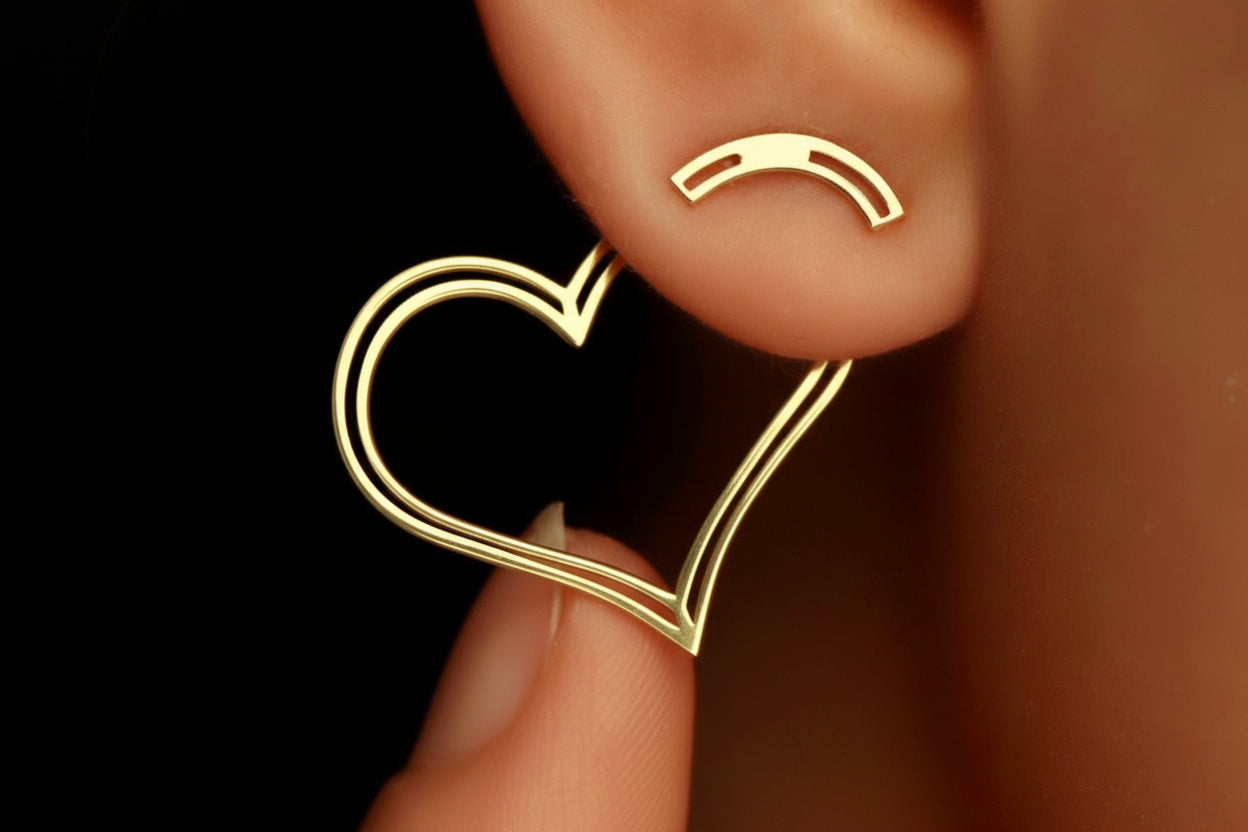 Heart Ear Jackets in 14K Gold | Modern Minimalist Design | Perfect Love Gift for Her