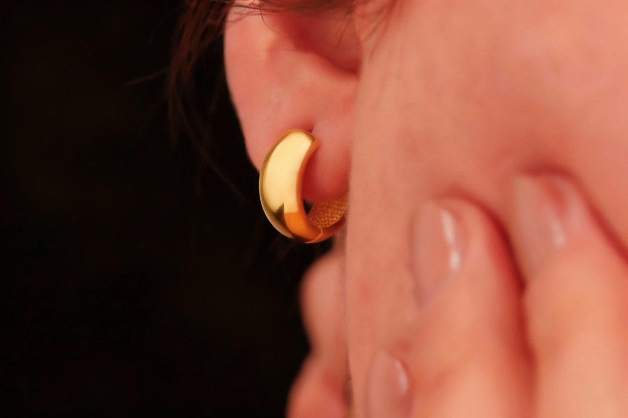 Gold & Glam 18K Gold Chunky Hoop Earrings - Bold Dome Design with 925 Sterling Silver Base