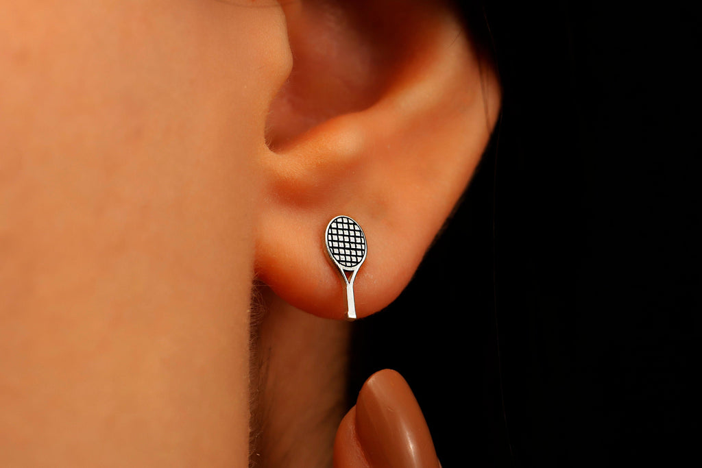 Tennis Racket Stud Earrings in 925 Sterling Silver