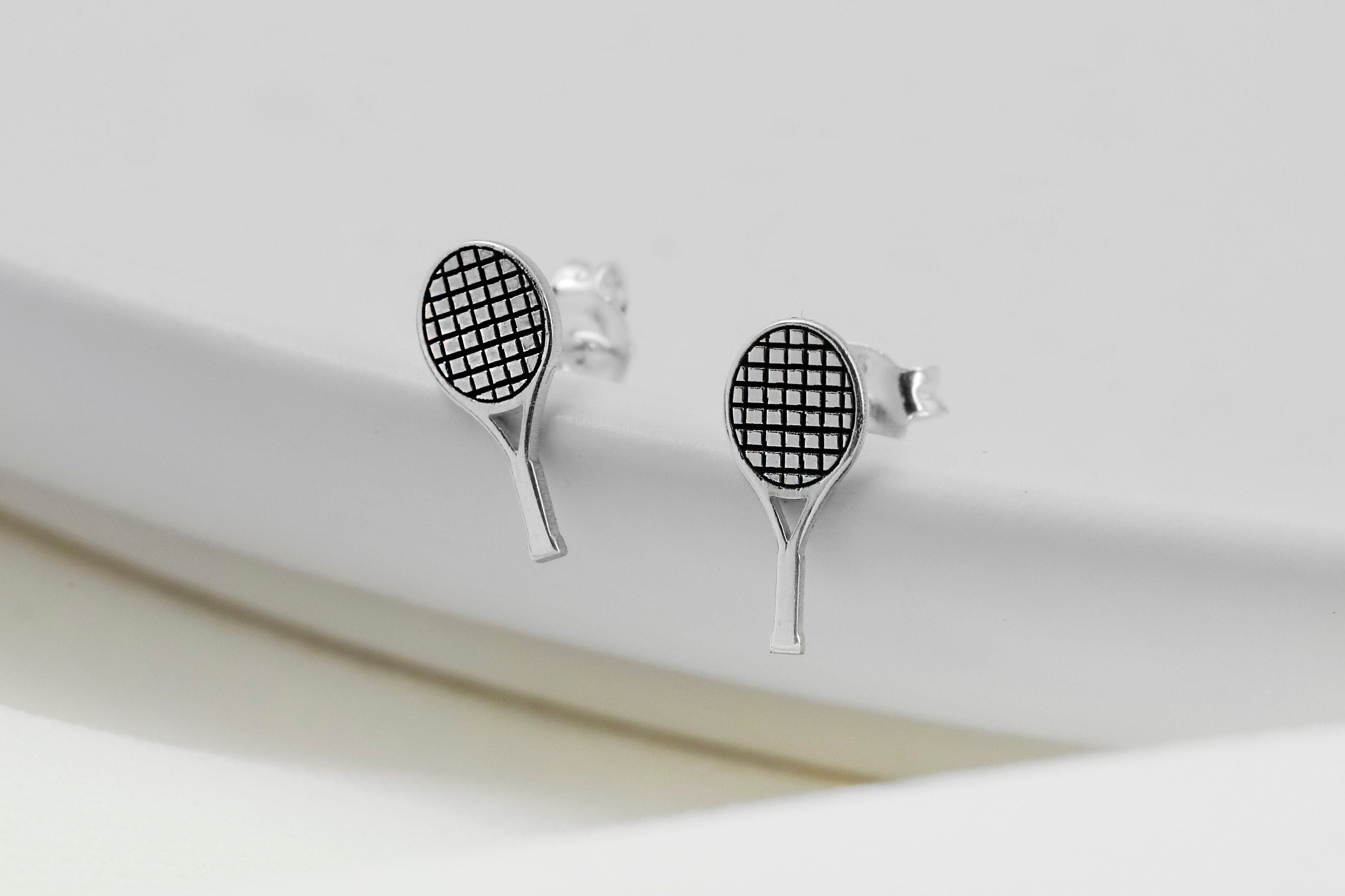 Tennis Racket Stud Earrings in 925 Sterling Silver
