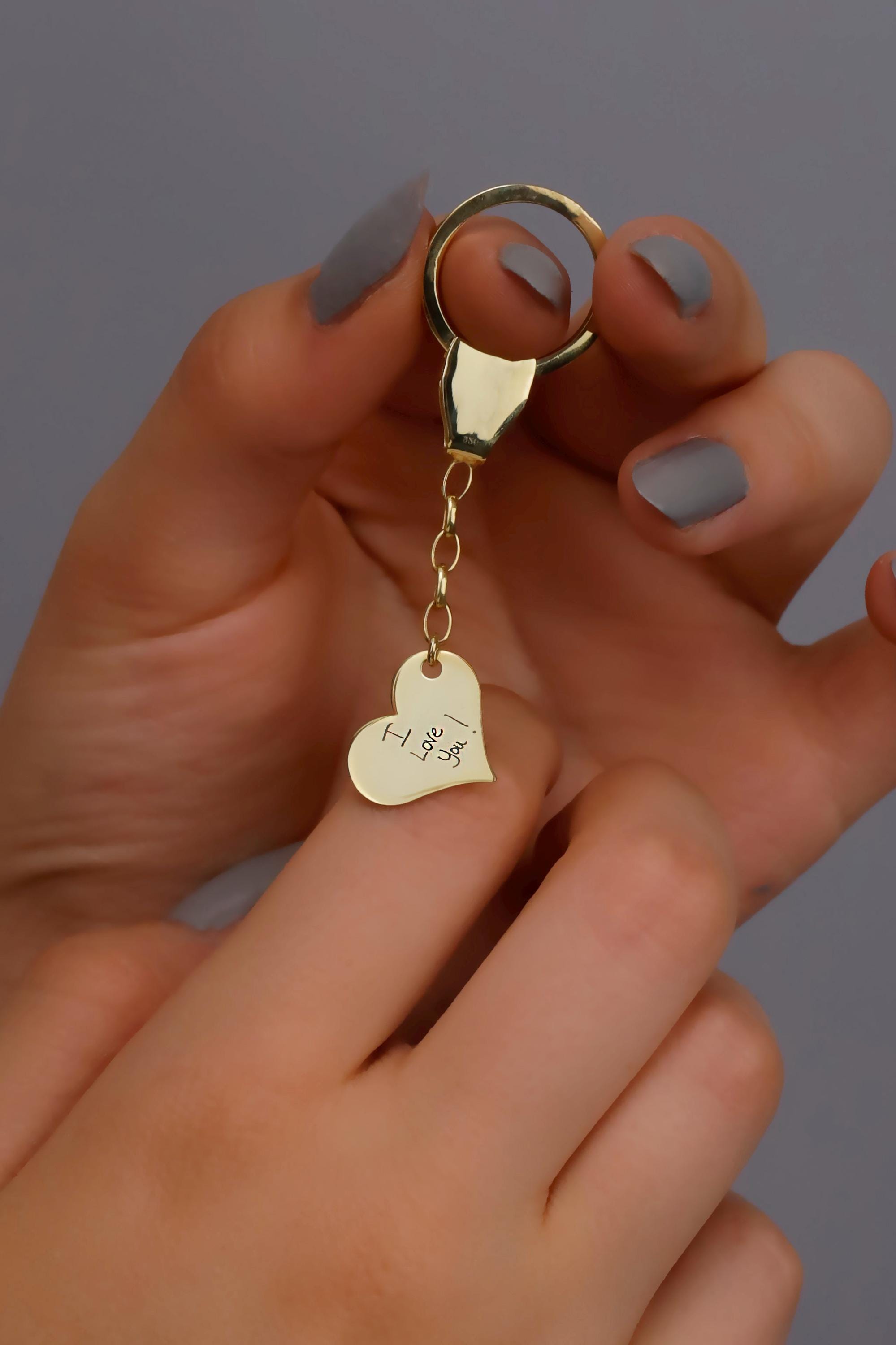 Actual Handwriting Keychain - Dainty Personalized Engraved 925 Sterling Silver Jewelry for Women