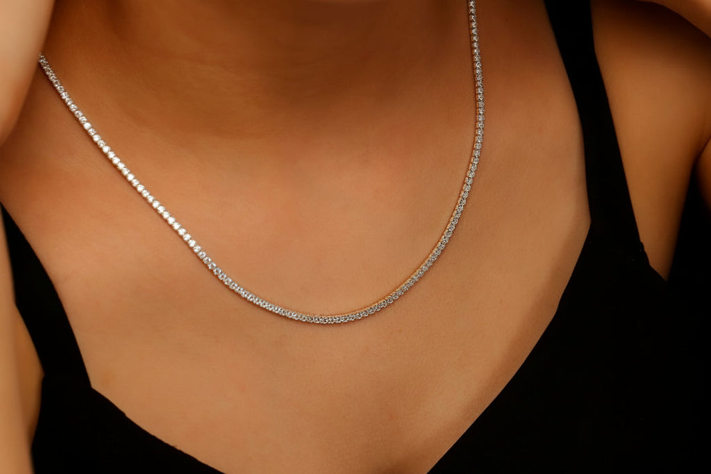 Diamond Tennis Choker Necklace in 925 Sterling Silver