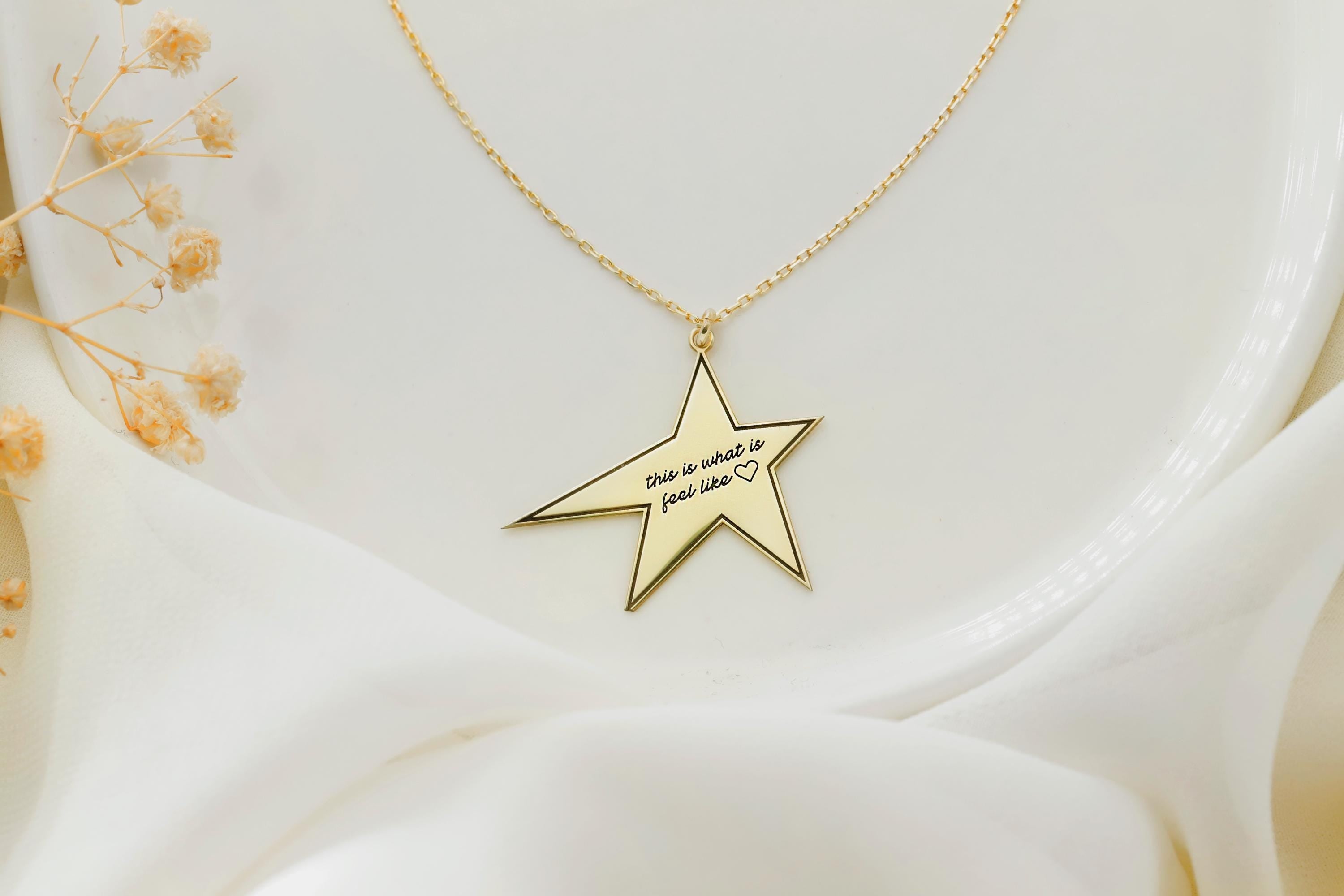 Starstruck Jewelry Personalized Star Charm Necklace - Custom Handwriting Engraving, 14K Gold Filled Gift for Her