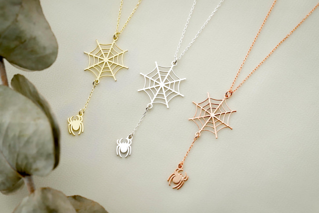 Spooktacular Charm: Halloween Spider Web Necklace with Dazzling Crystal Accents