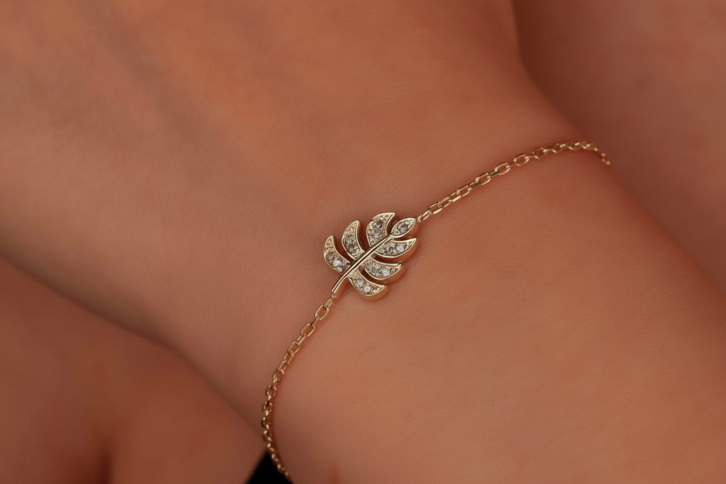 Monstera Magic Bracelet - Dainty Tropical Leaf with Sparkling CZ Stone