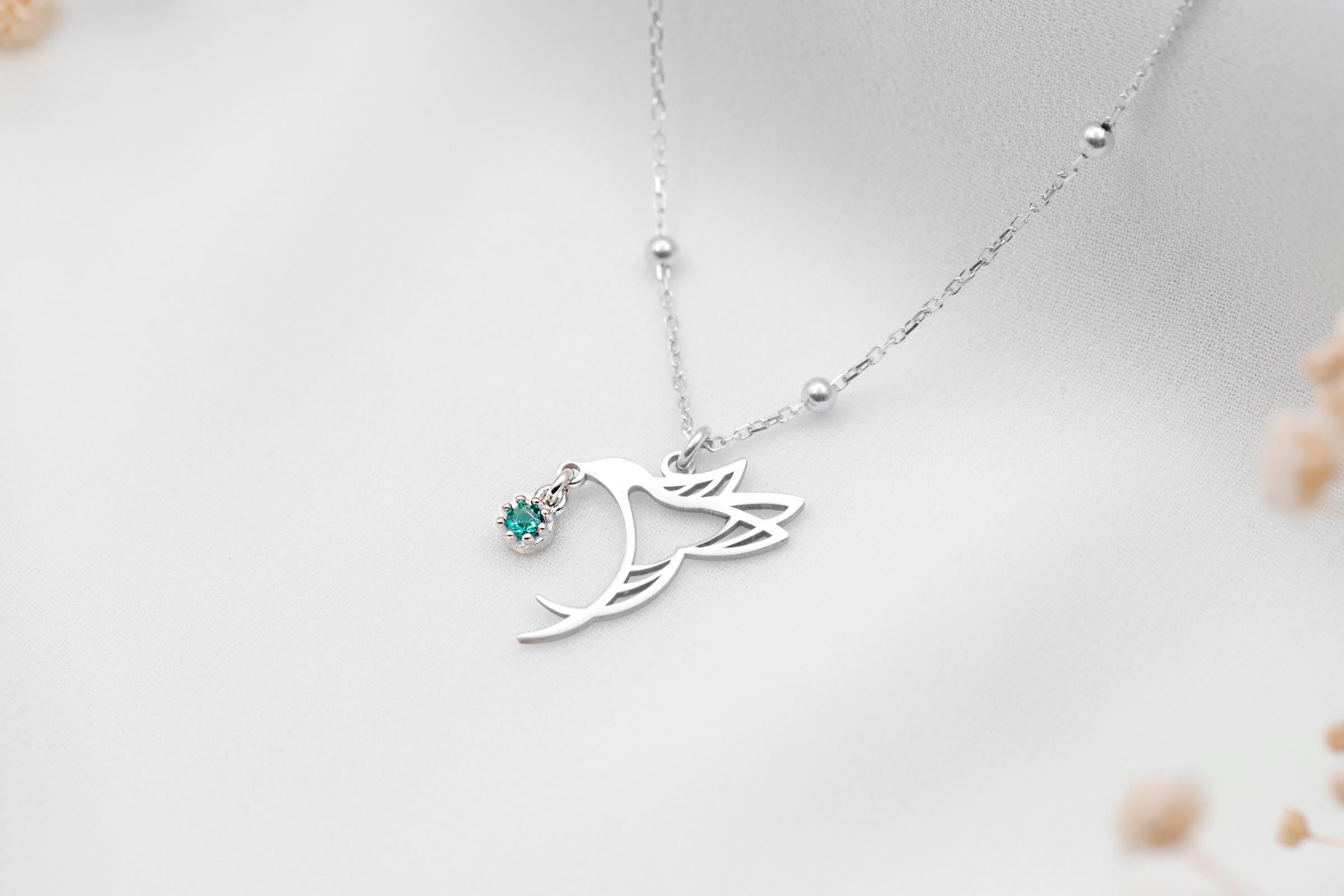 SilverGoldandRose Hummingbird Birthstone Necklace • Gold Bird Jewelry with Beaded Chain for Good Luck & Love