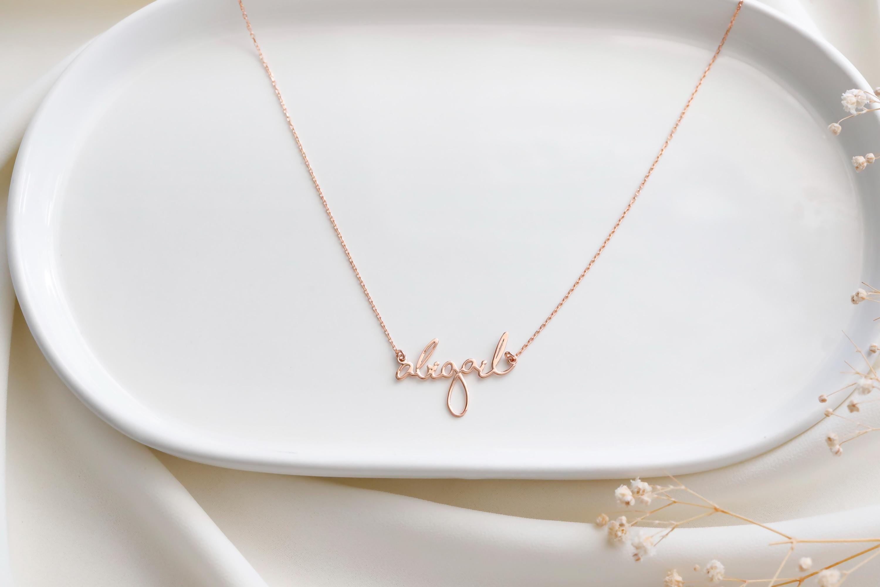 Gleaming Gifts Handwritten Signature Name Necklace - Personalized Sterling Silver Jewelry for Unique Holiday Memories