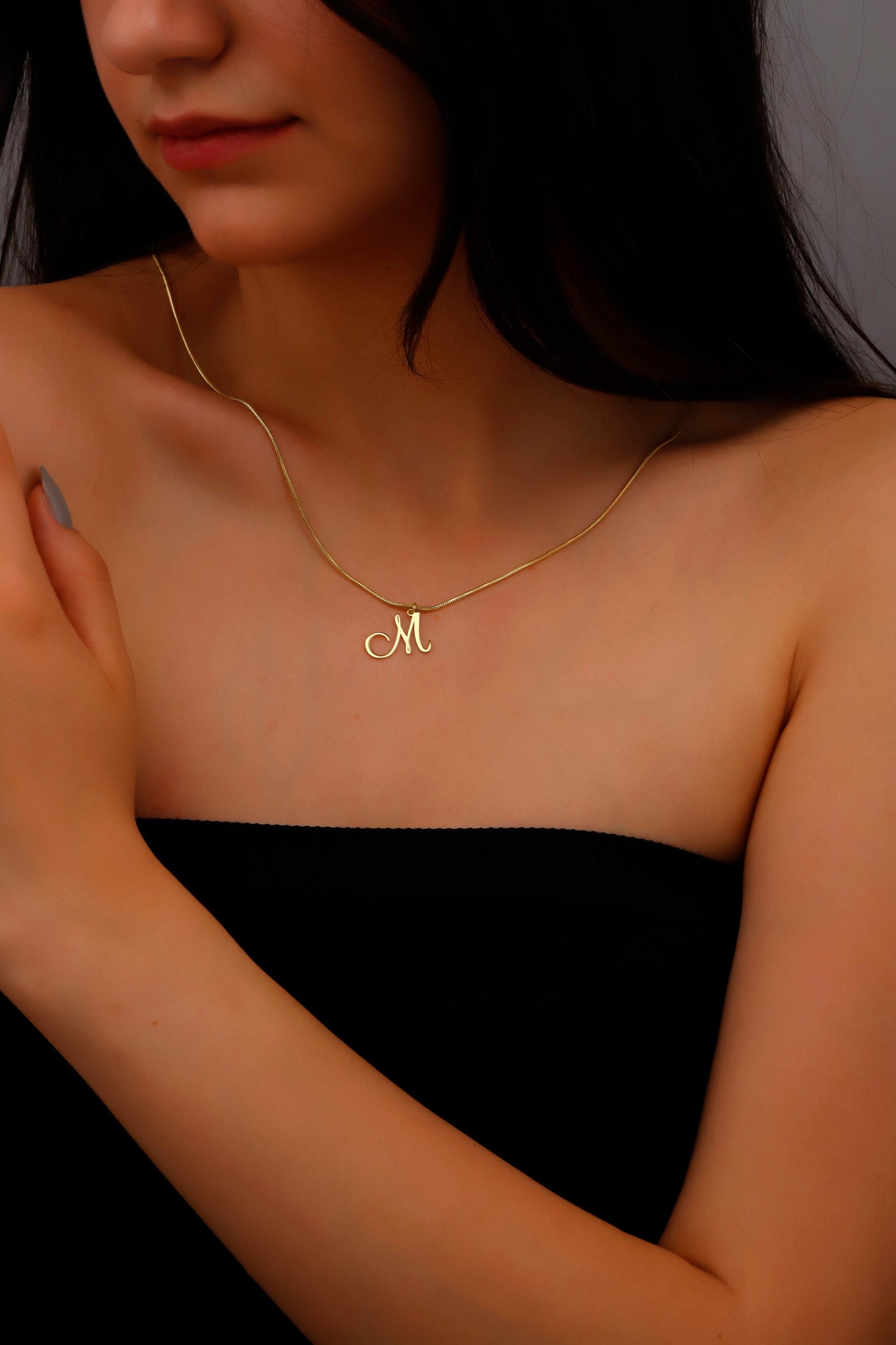 Gleam Letter Necklace - Dazzling Charm with Elegant Snake Chain