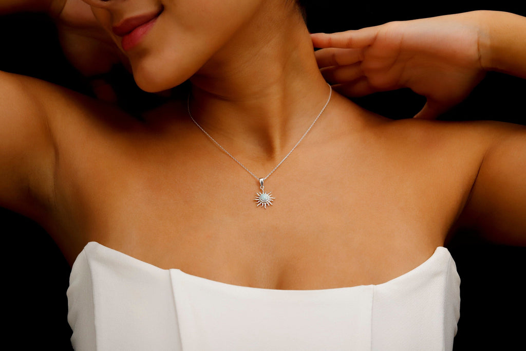Opaline Glam Sun Necklace - Dazzling White Opal Radiance