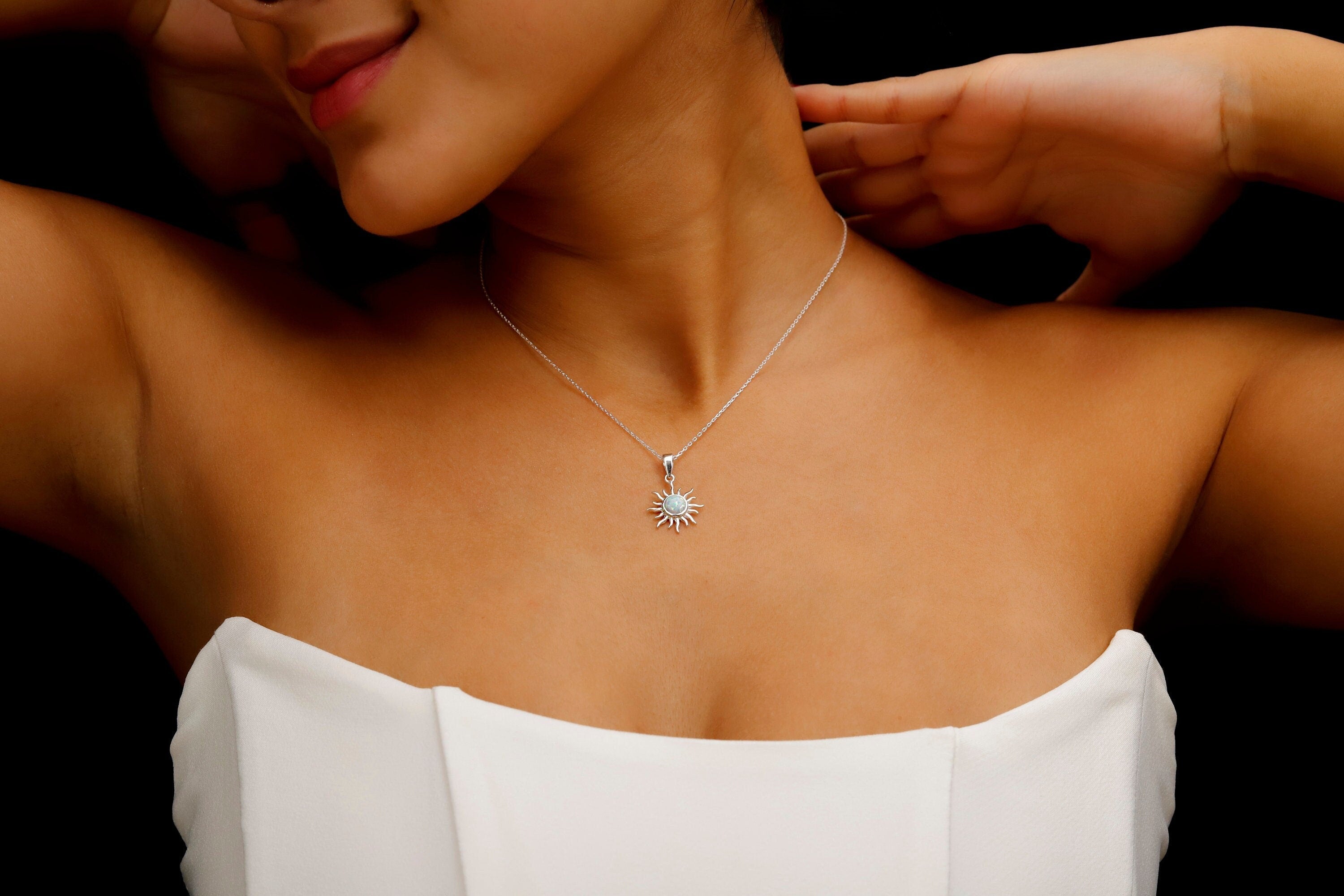 Opaline Glam Sun Necklace - Dazzling White Opal Radiance