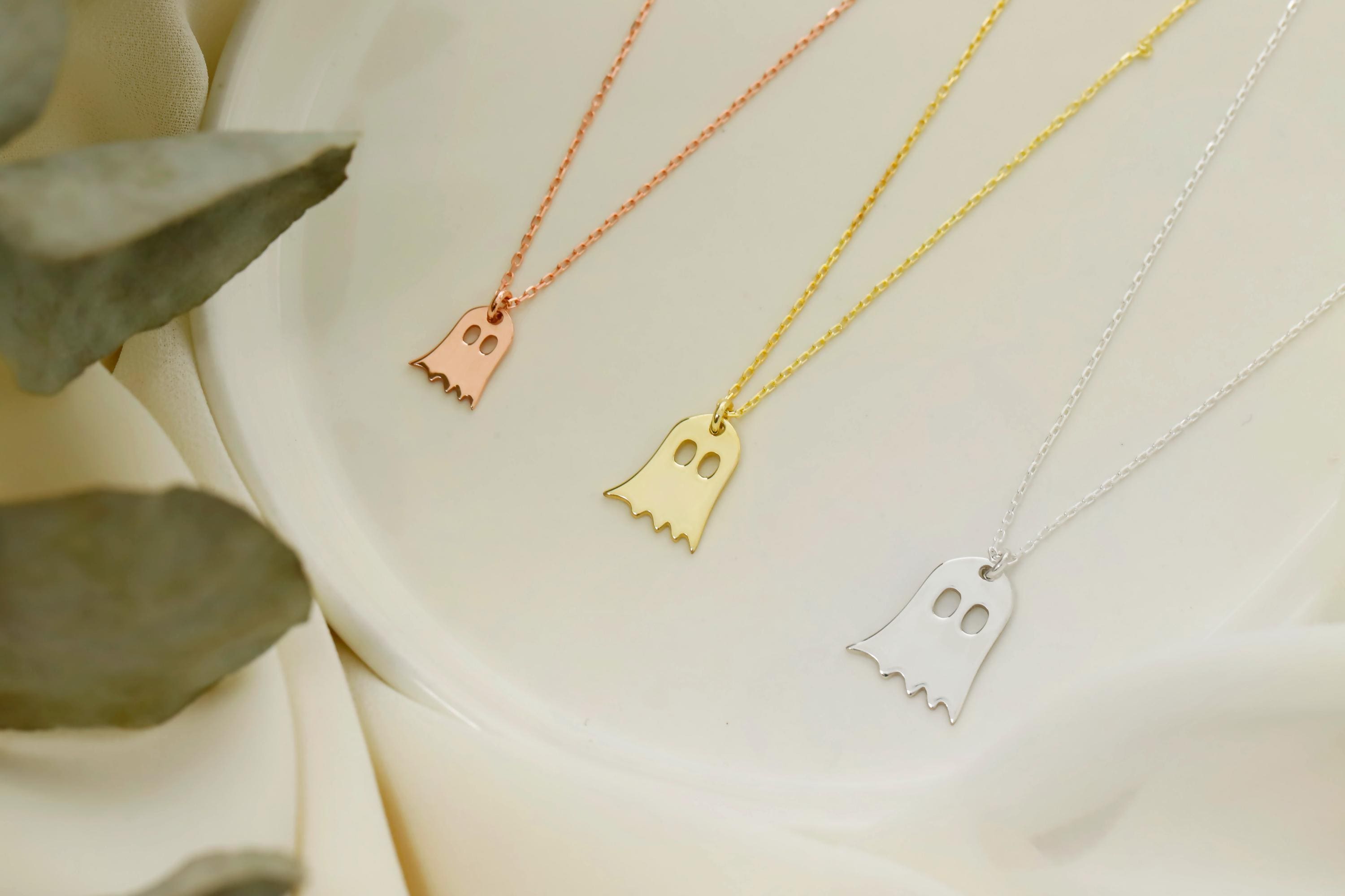 Ghostly Delights Sterling Silver Tiny Ghost Necklace - Adorable Spooky Gift for Kids & Her
