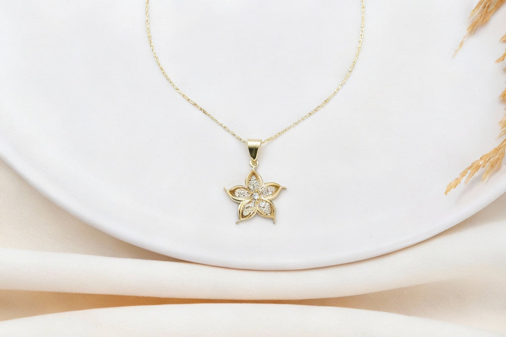 Lily Luxe 3D Lily Flower Necklace | 14K Gold Filled Pendant with CZ Stone