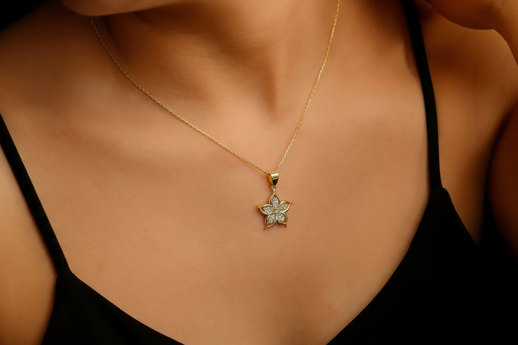 Lily Luxe 3D Lily Flower Necklace | 14K Gold Filled Pendant with CZ Stone