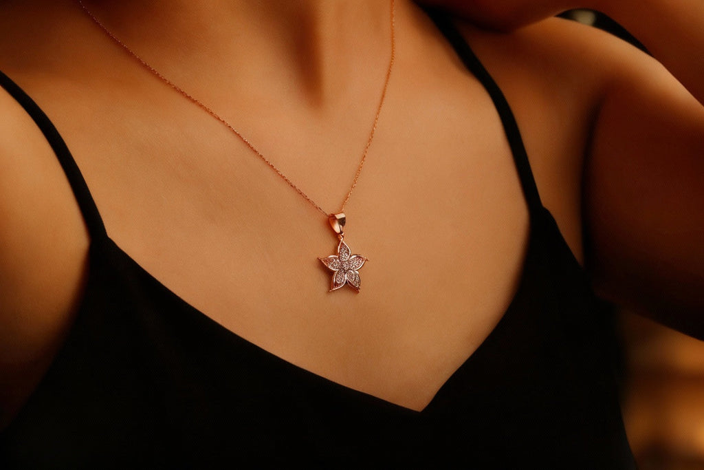 Lily Luxe 3D Lily Flower Necklace | 14K Gold Filled Pendant with CZ Stone