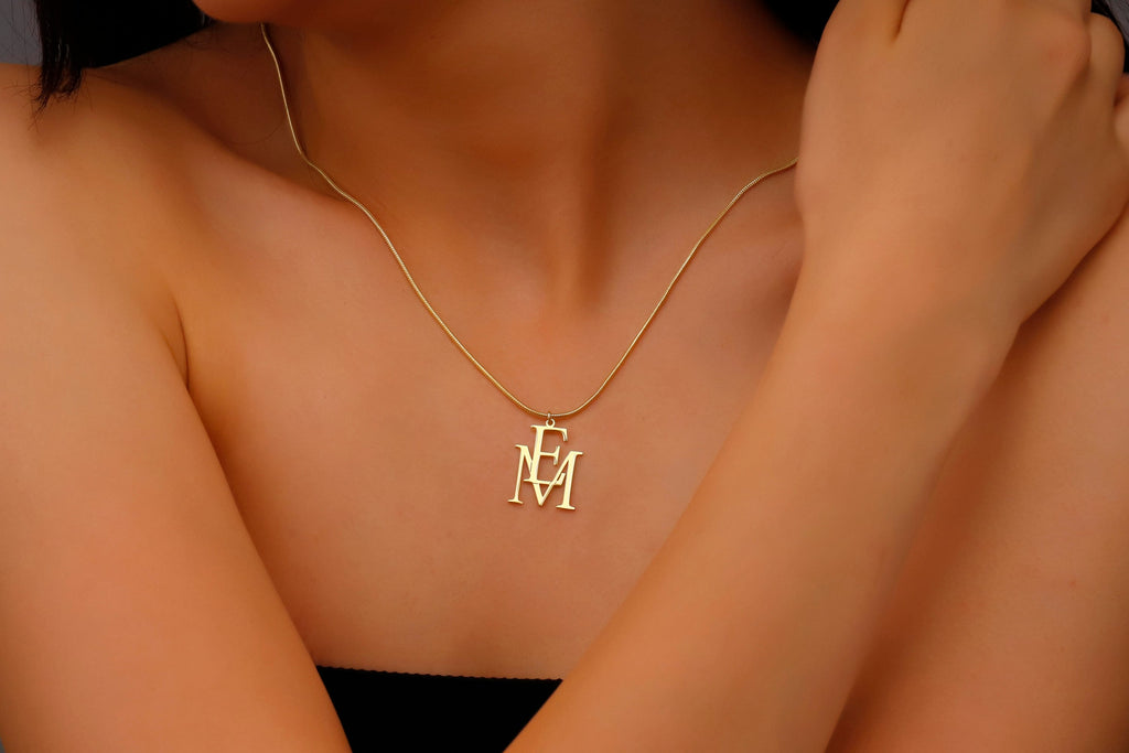 Personalized Interlocking Initials Necklace - Custom 14K Gold Double Letters