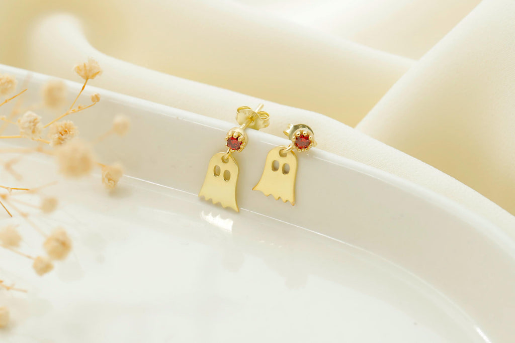 Cute Ghost Stud Earrings with Sparkling Cubic Zirconia - Perfect Halloween Gifts for Her