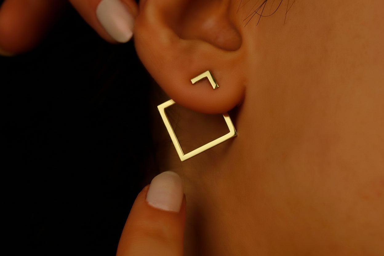 Square Ear Jacket Earrings in 925 Sterling Silver